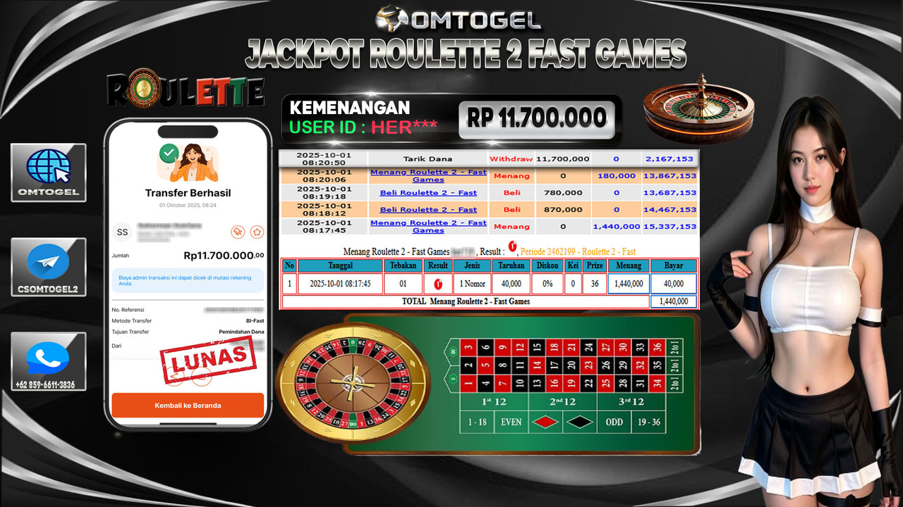 OMTOGEL JACKPOT LIVE GAMES ROULETTE 2 - FAST 11 JUTA DI BAYAR LUNAS ,-