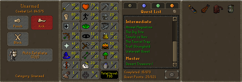 Buy Osrs Account Unique Pure - 1 DEF | TTL: 730 | CL: 64