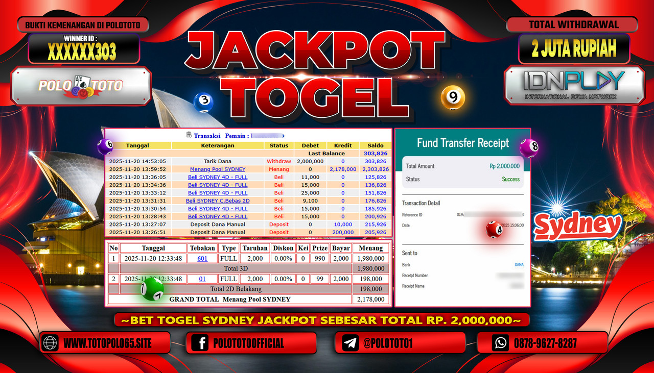POLOTOTO JACKPOT TOGEL SYDNEY LOTTO Rp2.000.000,- LUNAS