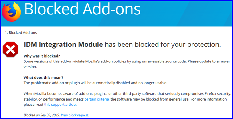 Idm integration module has been blocked for your protection