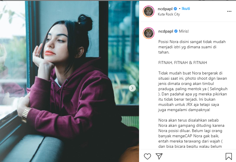 Nora Alexandara geram dengan tudingan selingkuhi Jerinx SID