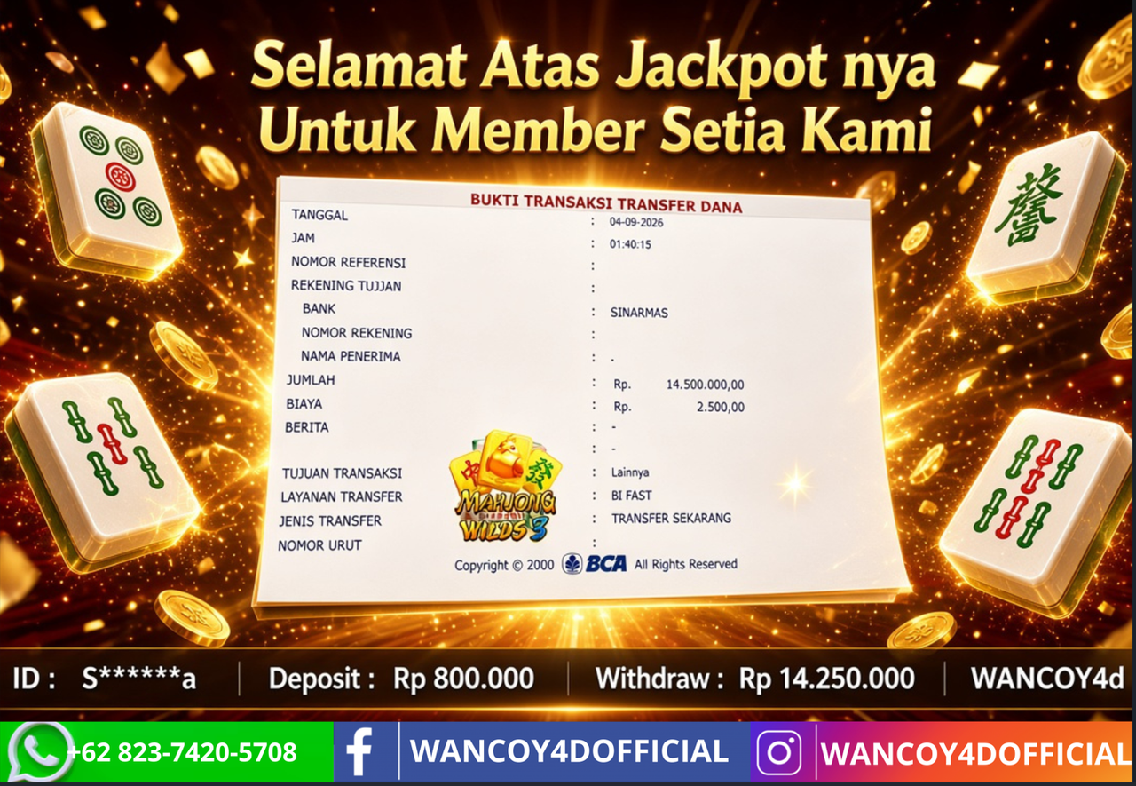 WANCOY4D Mahjong Wilds 3 CQ9 RP.14.500.000 -LUNAS
