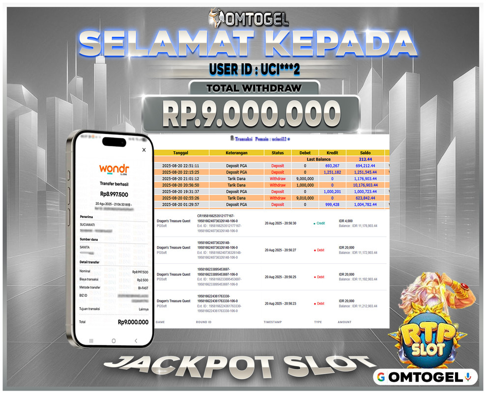 OMTOGEL JACKPOT PGSOFT DRAGONS TREASURE QUEST 9 JUTA DI BAYAR LUNAS ,-