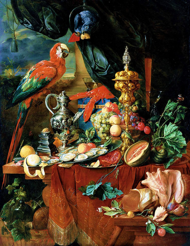 Still Life with Parrots by Jan Davidsz de Heem, late 1640s — The Ringling Museum of Art, Sarasota