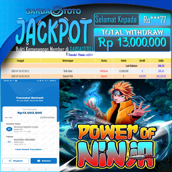 JACKPOT DI PERMAINAN  SLOT PRAGMATIC PLAY Power Of Ninja WD Rp 13,000,000 DIBAYAR LUNAS GARDATOTO MANTAP !