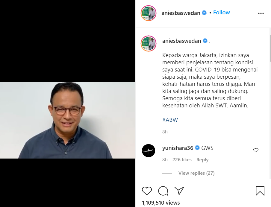 Anies Baswedan mengumumkan dirinya terkena Covid-19.