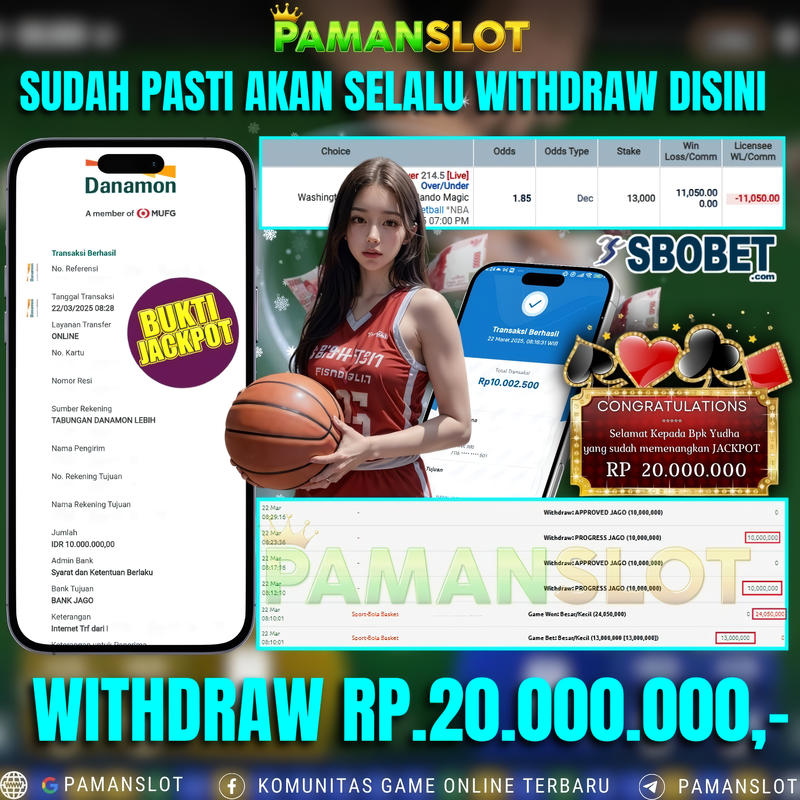 Menang Rp20 Juta di SBOBET Basket! 🏀💰 Bukti pembayaran valid & tanpa potongan. Main sekarang di Pamanslot & raih jackpot besar!