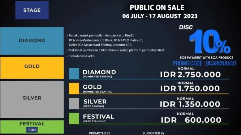 Seat plan konser Ronan Keating di Jakarta.