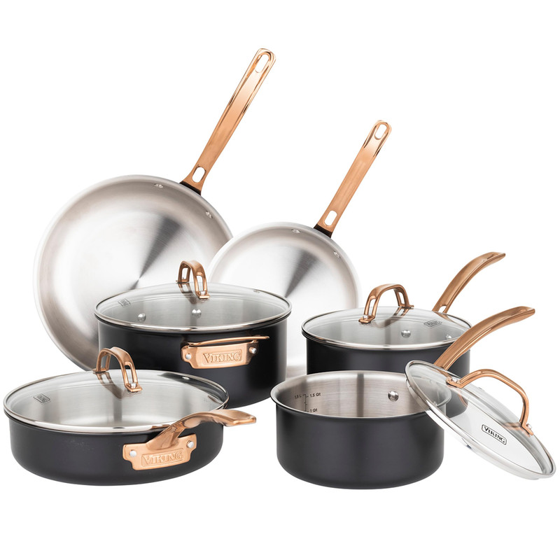 Viking 3 Ply Cookware Set 10 Piece Stainless Steel Kitchen Cookware with Glass Lids Oven Safe Ind