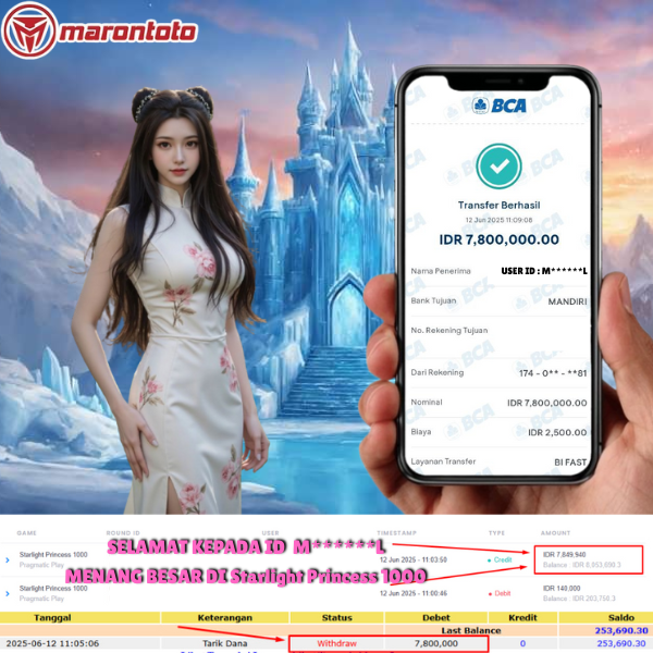 Bukti Kemenangan Member Marontoto Sebesar 7,800,000 JuTa