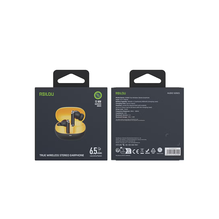 سماعات Rsilou R3008 (TW04) لاسلكية - صوت مخصص - بطارية 26 ساعة - بلوتوث 5.3 - أسود - 3