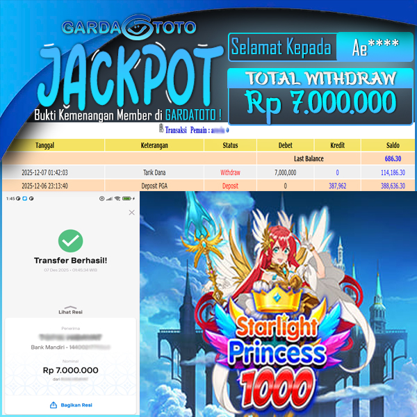 JACKPOT DI PERMAINAN SLOT PRAGMATIC PLAY STARLIGHT PRINCES 1000 WD Rp7.000.000