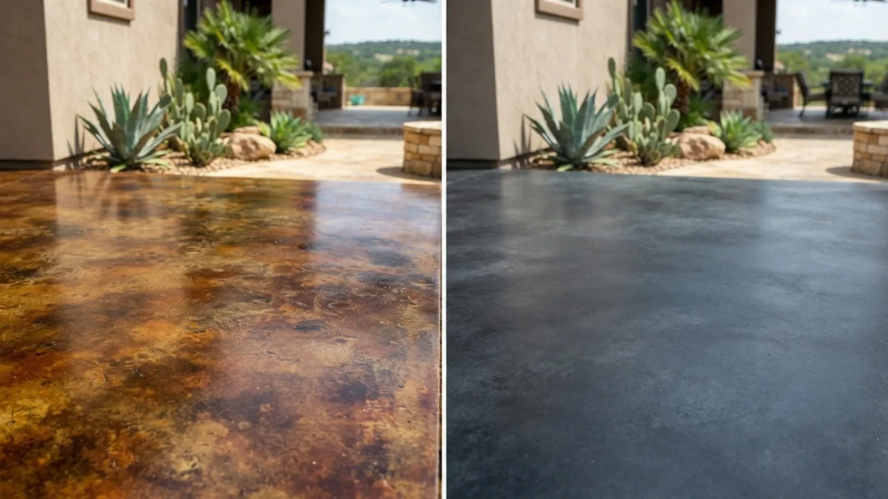 Acid stain vs water-based stain concrete San Antonio comparison