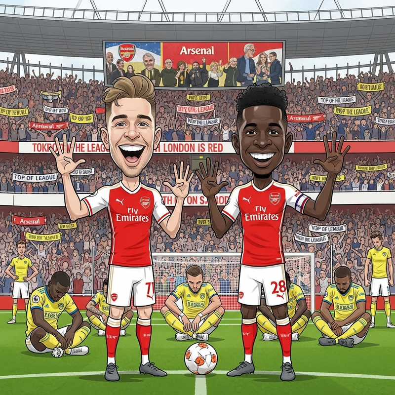 Arsenal players celebrate 5-0 win over Leeds United in Premier League 2025