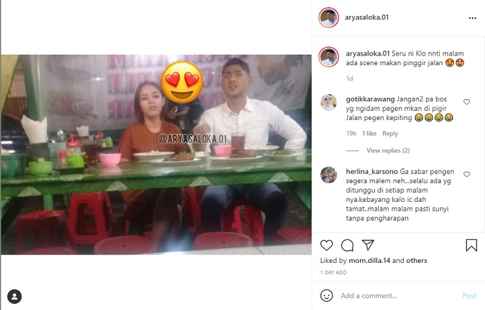 Amanda Manopo dan Arya Saloka di warung pecel pinggir jalan.