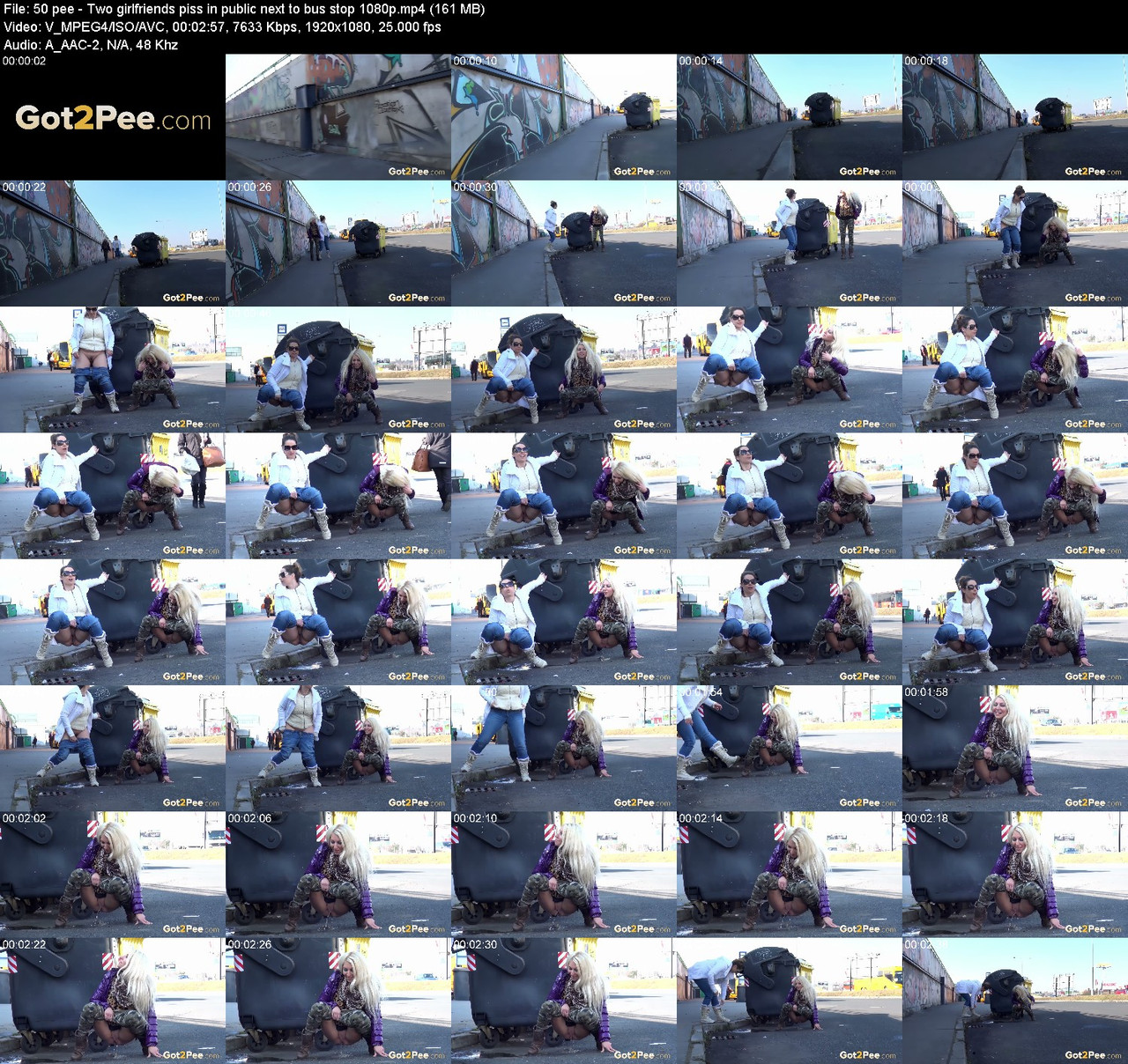 50 pee Two girlfriends piss in public next to bus stop 1080p