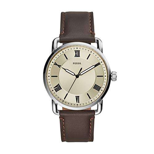 Amazon: Fossil Copeland Reloj de cuarzo de acero inoxidable con correa de cuero para hombre