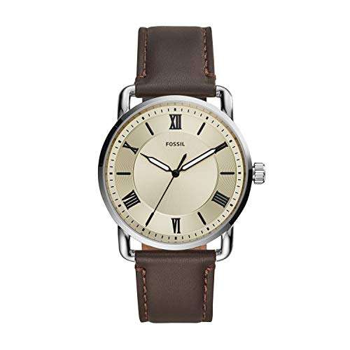 Amazon: Fossil Copeland Reloj de cuarzo de acero inoxidable con correa de cuero para hombre 
