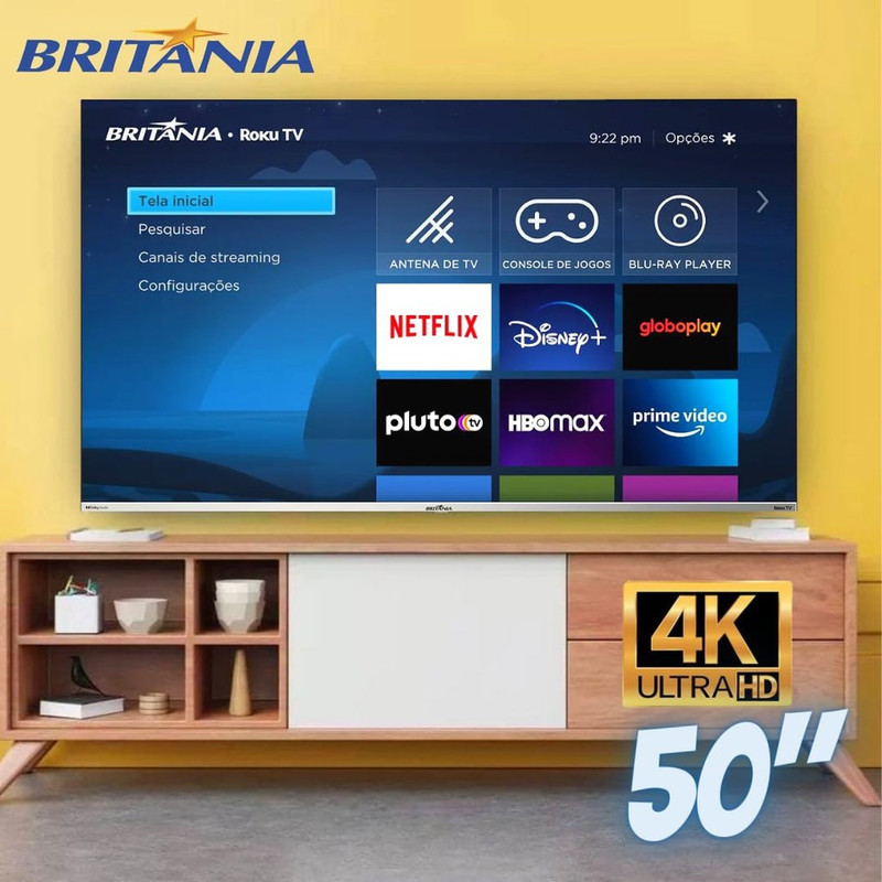 Smart TV Britânia 50 Polegadas BTV50G7PR2CSBL 4K UHD LED Dolby Audio Roku TV