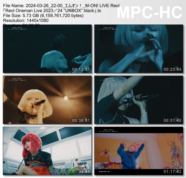 [TV-Variety] れをる – M-ON! LIVE Reol 「Reol Oneman Live 2023/24 “UNBOX” black」(M-ON! 2024.03.26)