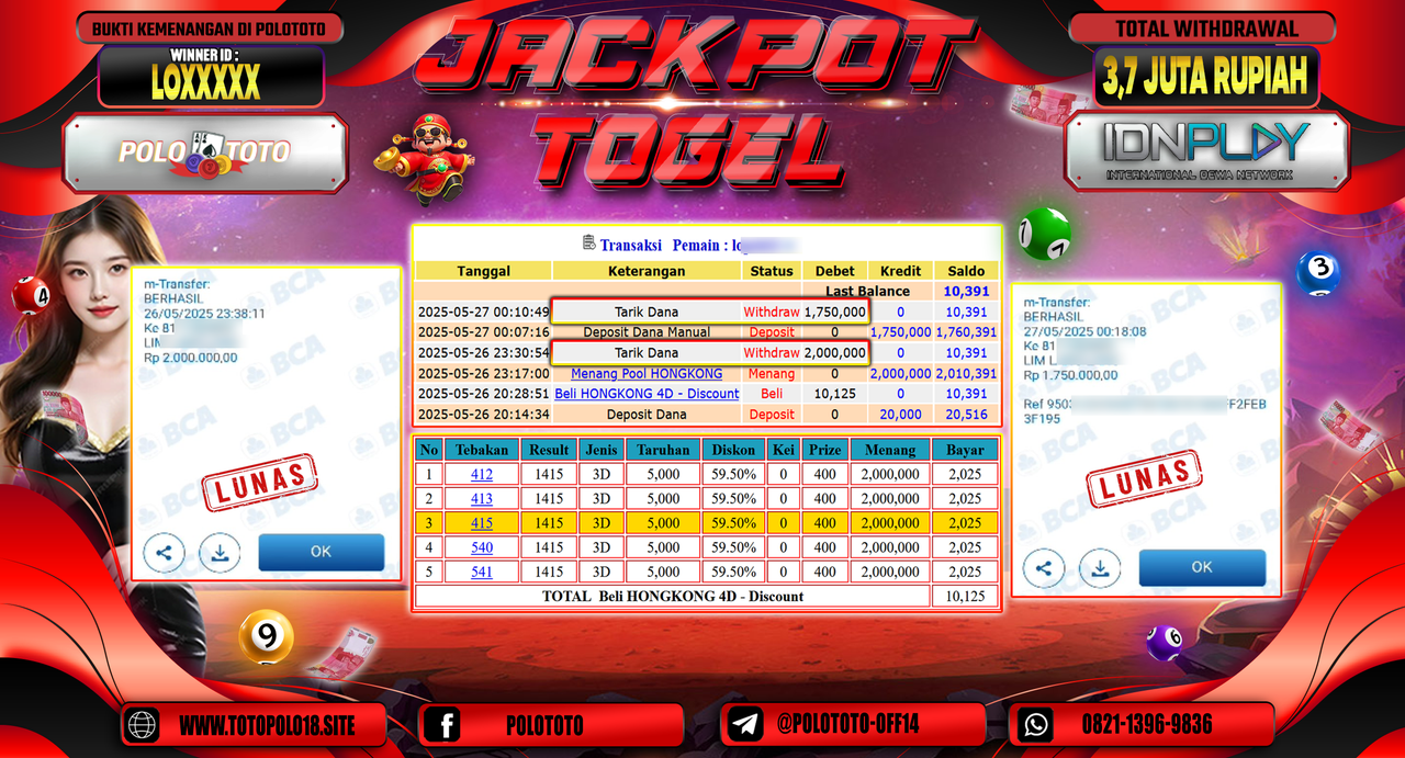 POLOTOTO JACKPOT TOGEL HONGKONG LOTTO Rp.3.750.000,-