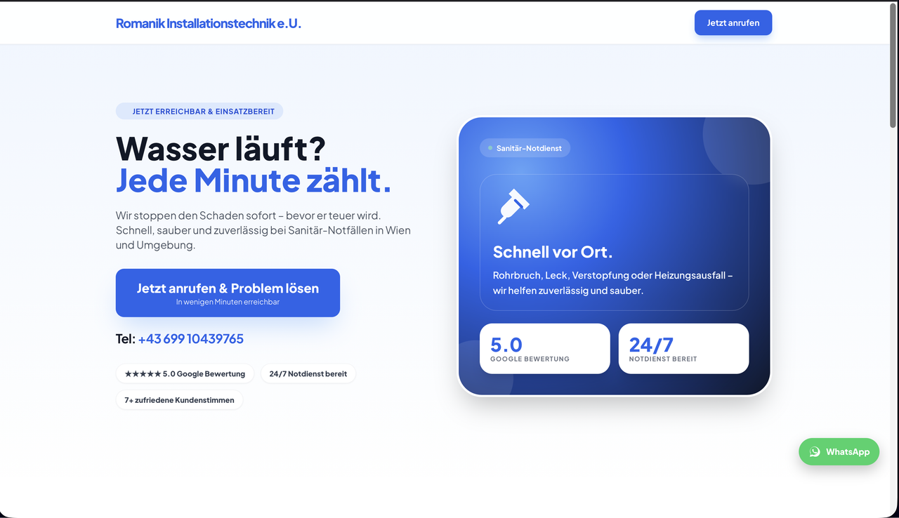 Romanik Installationstechnik Website Konzept Screenshot