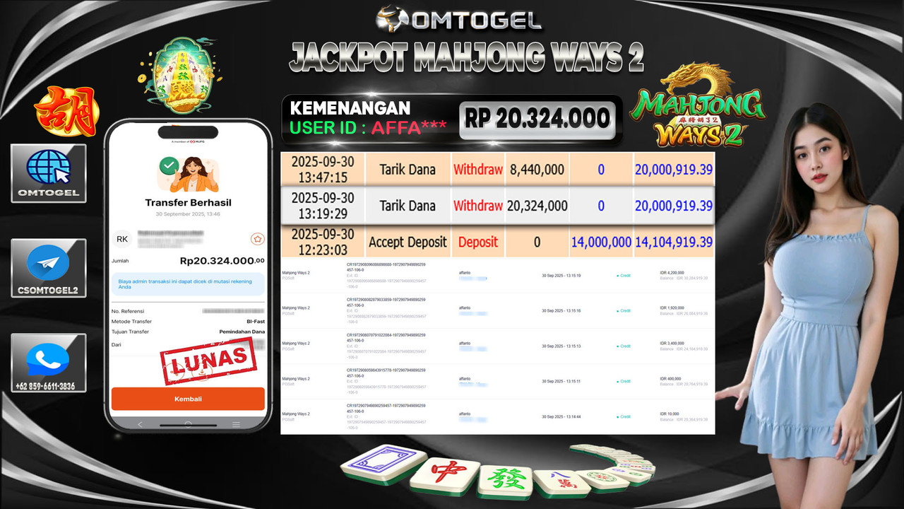 OMTOGEL JACKPOT PGSOFT MAHJONG WAYS 2 20 JUTA DI BAYAR LUNAS ,-