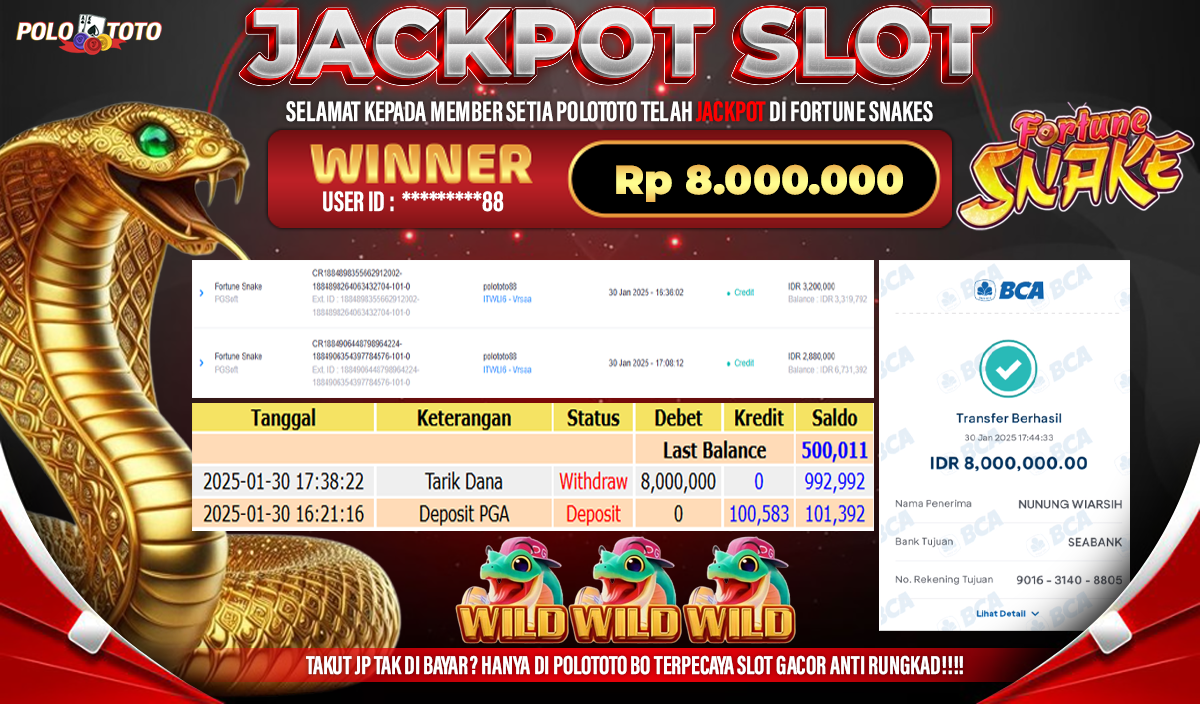 POLOTOTO JACKPOT SLOT FORTUNE SNAKE Rp.8,000.000,-