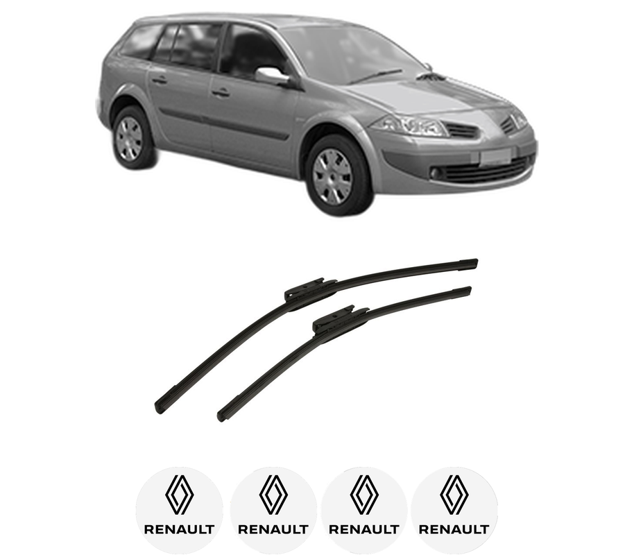 Set stergatoare auto RENAULT MEGANE II Estate Van (KM_) din 2003-2009, pentru parbriz auto, 2 bucati, Bosch Aerotwin, din cauciuc siliconat rezistent, 4 Stickere Auto RENAULT