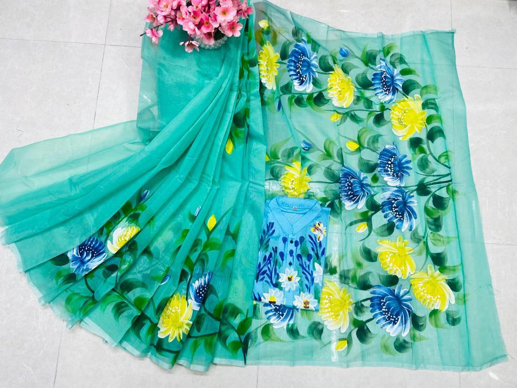 Hand Print Sharee Panjabi Couple Set