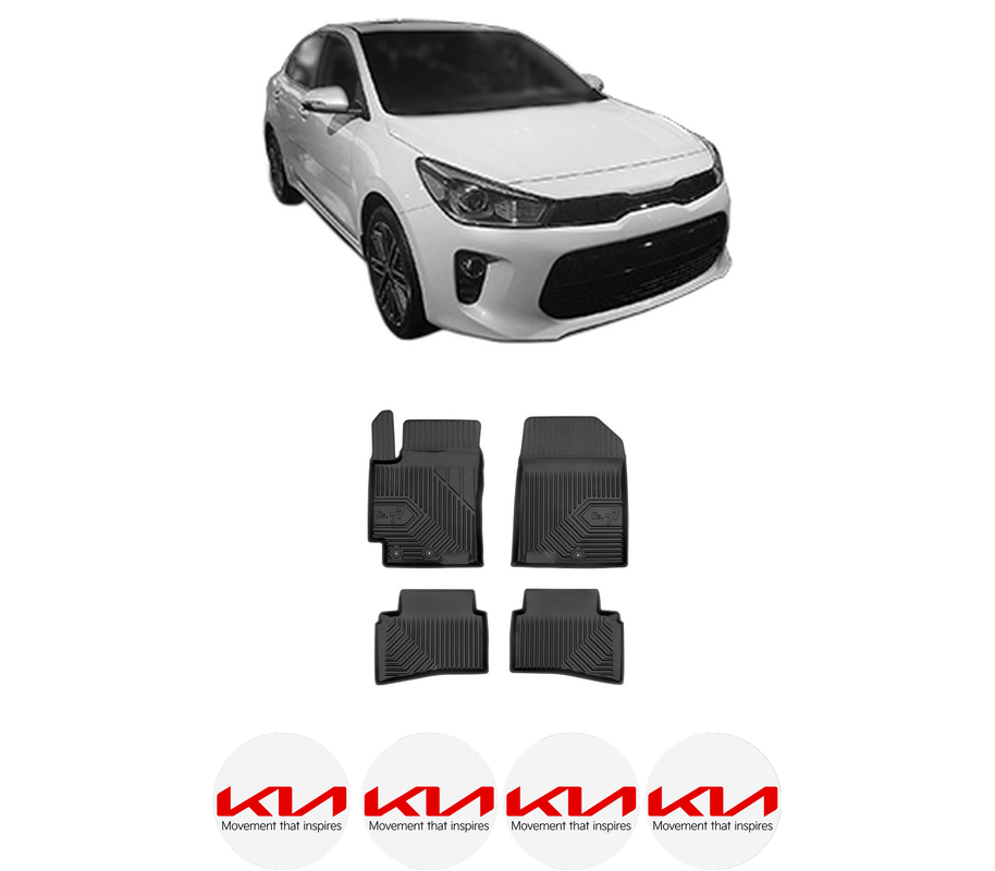 Set covorase presuri KIA RIO IV Hatchback Van (YB, SC, FB) din 2017, auto, din cauciuc thermoplastic, 4 Stickere auto cu KIA