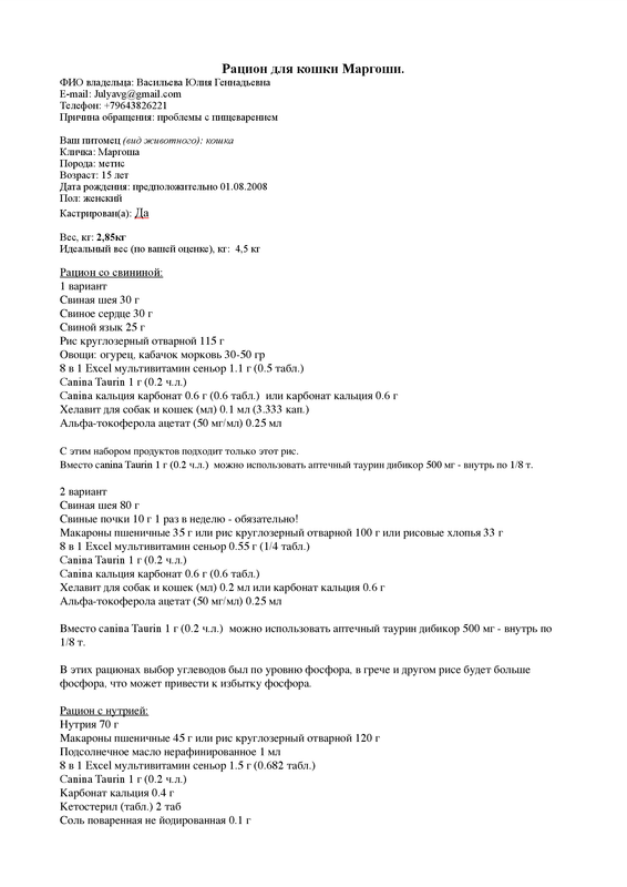 Рацион для кошки Маргоши пдф — Postimages