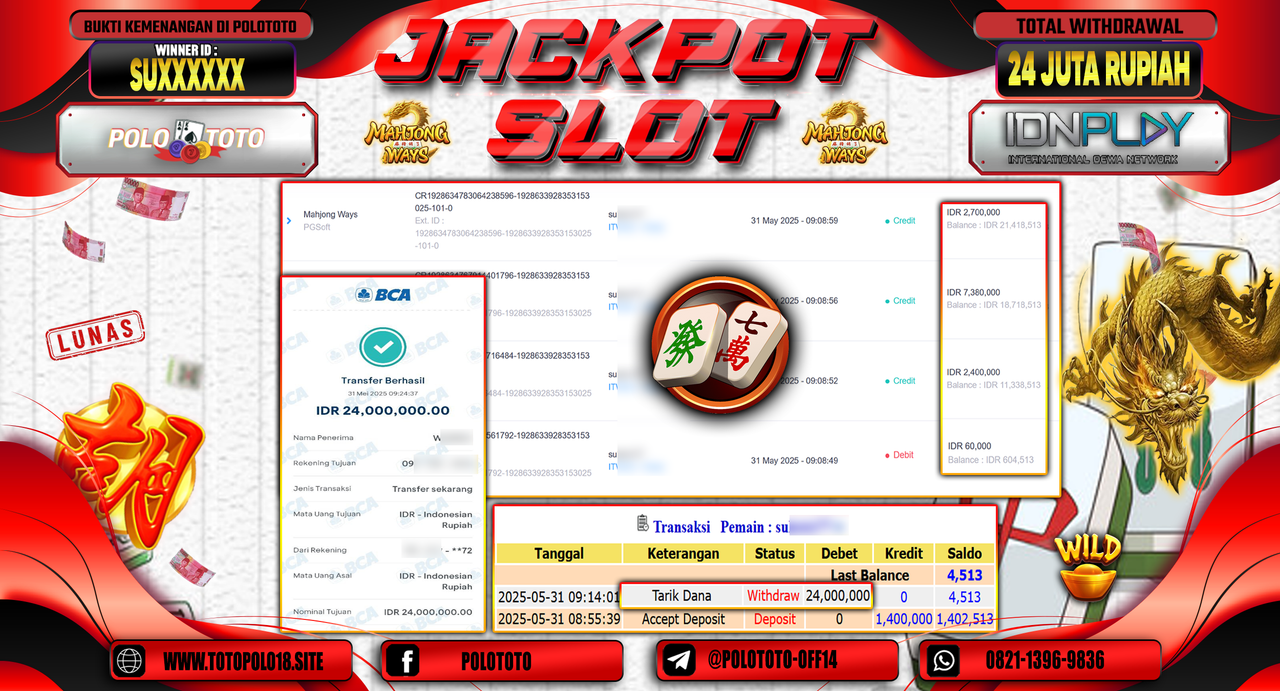 POLOTOTO JACKPOT SLOT MAHJONG WAYS Rp.24.000.000,-