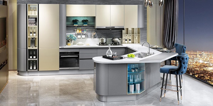 Kitchen Looks Very Classy When Decorated with Colored Glass Splashbacks