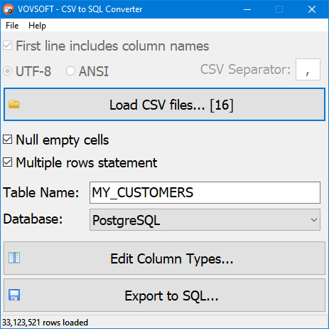 VovSoft CSV to SQL Converter 2.1