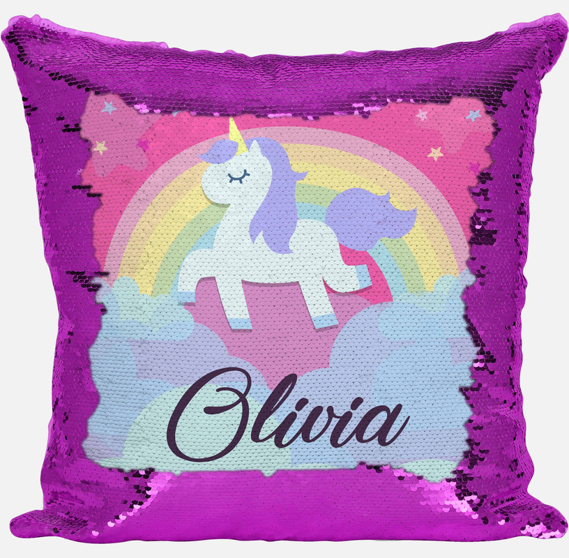 Personalised Sequined Unicorn Magic reveal cushion cover any name//perfect gift