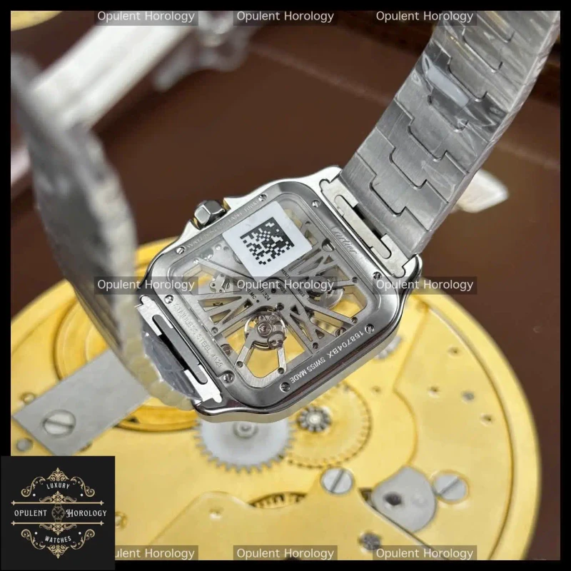 Cartier Santos Skeleton Replica 39.8mm Blue Bezel Steel Bracelet Manual Wind Super Clone