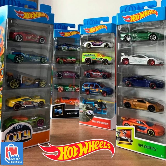 Pacote 5 Carros Sortidos, Hot Wheels, Mattel