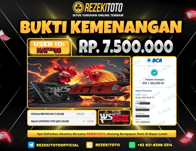 BUKTI KEMENANGAN 3 AGUSTUS 2025 WS186 7 JUTA 