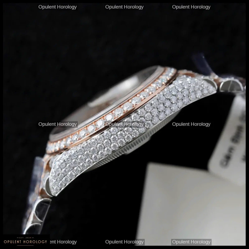 Rolex Datejust Custom Gold Plated Moissanite Diamond Setting 36mm - Super Clone