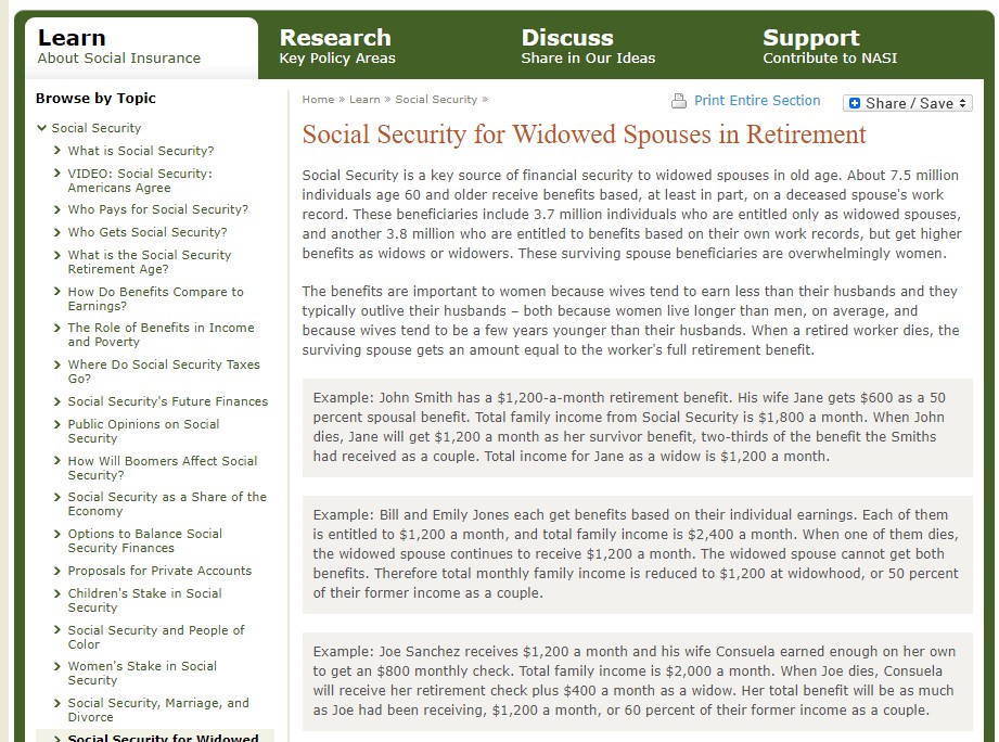 Social security benefits for a survivor spouse SSA