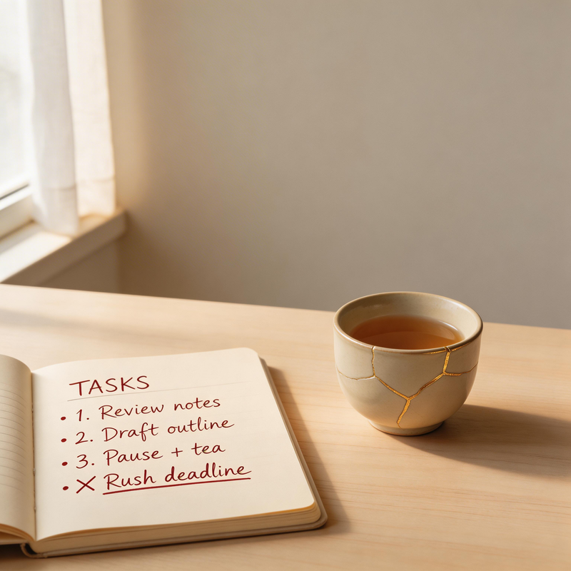 Áp dụng triết lý wabi-sabi vào quản lý công việc: chấp nhận sự không hoàn hảo, đơn giản hóa quy trình và cải tiến liên tục để làm việc hiệu quả hơn.