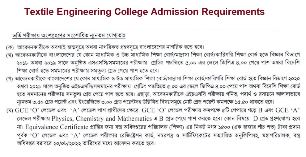 Textile Engineering College Admission Requirements