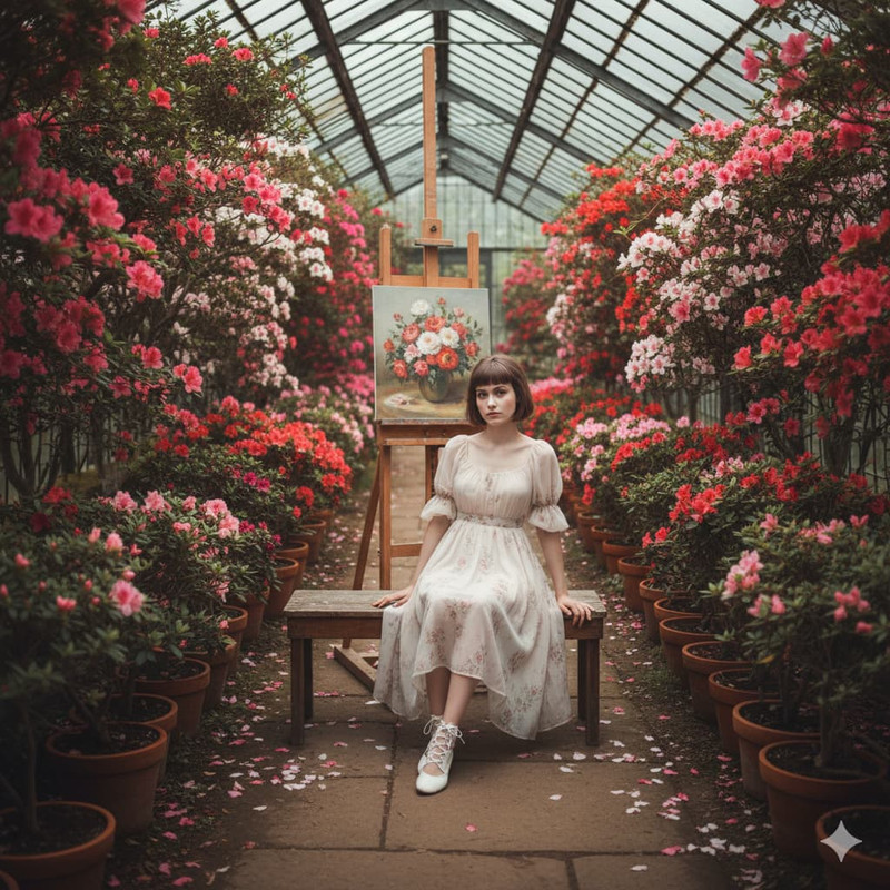 Художница в оранжерее по фото нейросеть