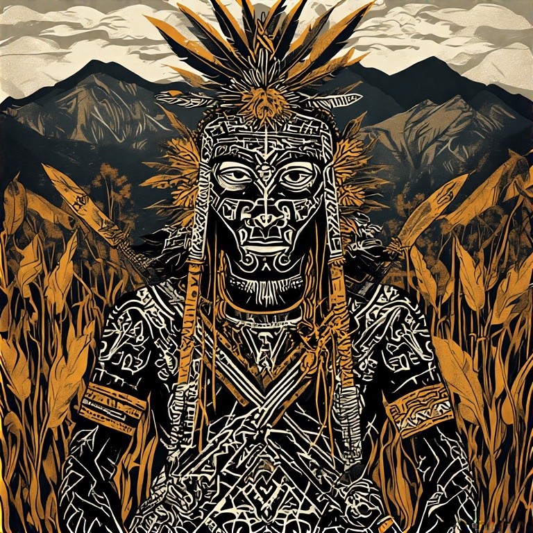 A-tribal-warrior-in-woodcut-st-24