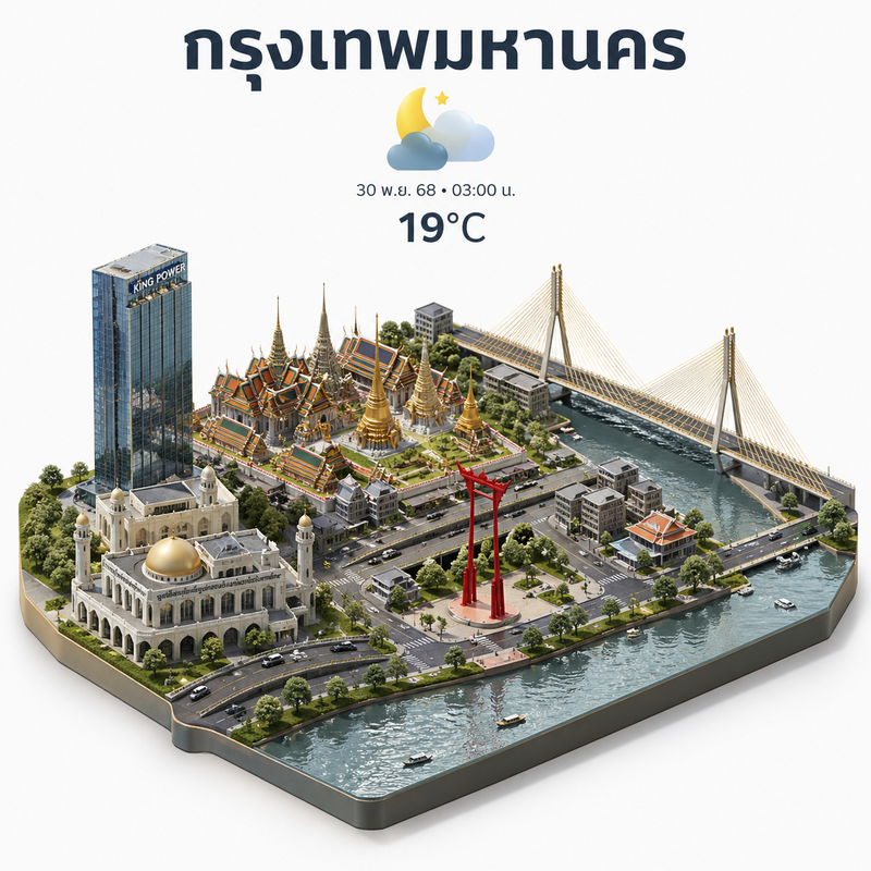 Bangkok 3D Isometric City Prompt (Minimal Weather Infographic Style)