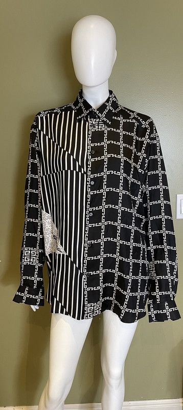 GIVENCHY BLACK/WHITE LONG SLEEVE BUTTON UP SILK BLOUSE WOMENS 41
