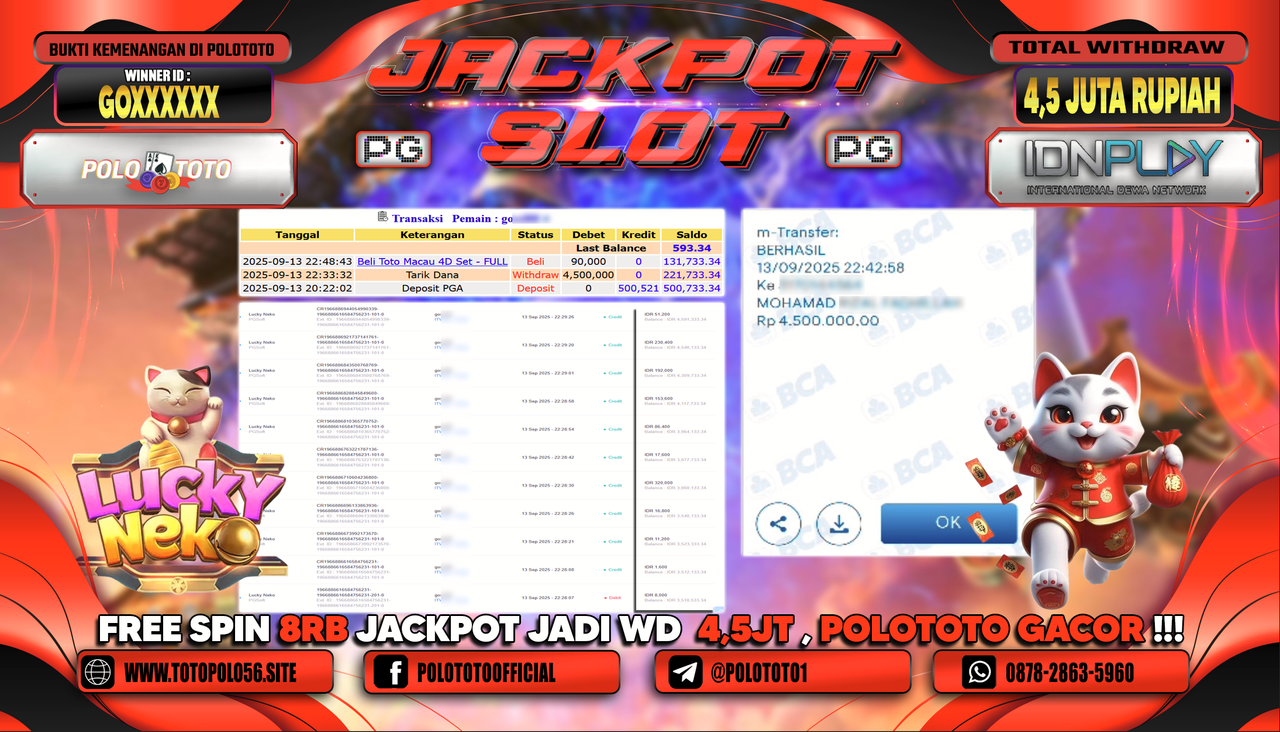POLOTOTO JACKPOT SLOT LUCKY NEKO Rp.4.500.000,-
