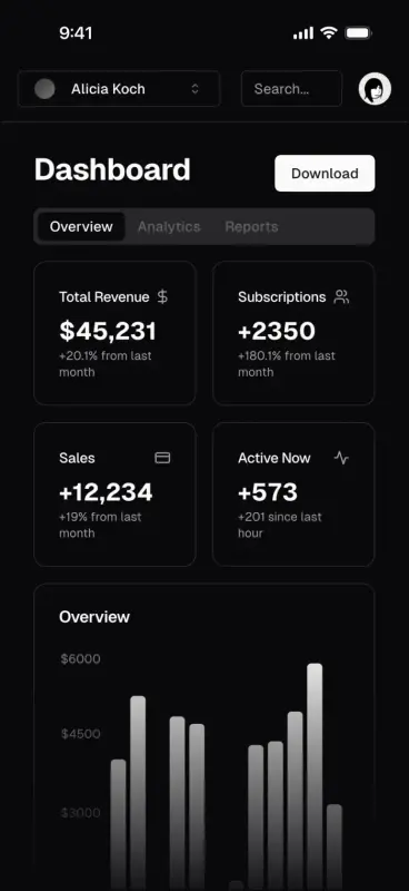 Mobile UI dark theme