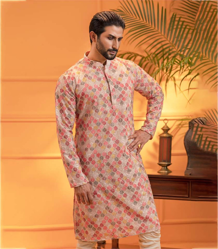 Men’s Exclusive Punjabi & Pajama with Embroidered Placket color: (16.6.22 Multi Print) (Copy)